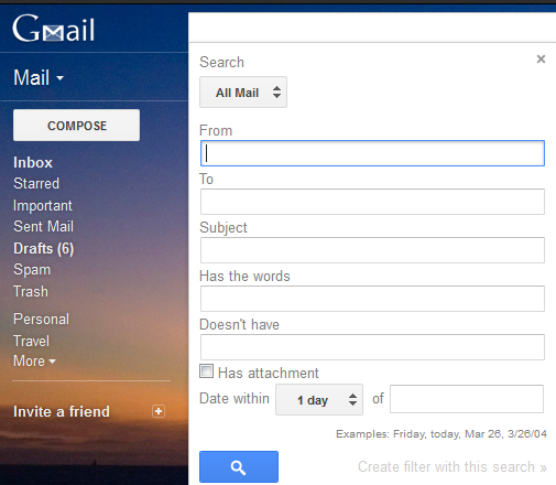 Gmail Advanced Seach Feature