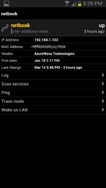 Fing node screen