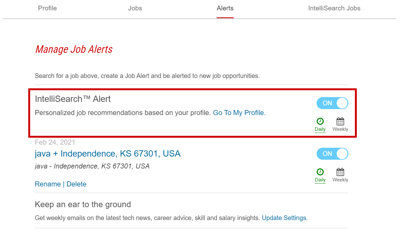 Manage job alerts.