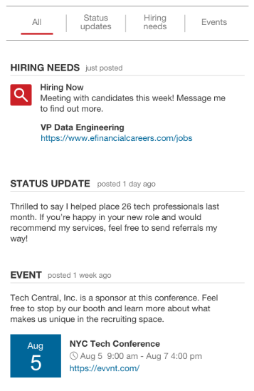 Recruiter profile additional company information example.