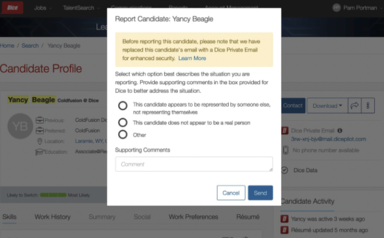 Report candidate dialog example.