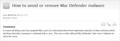 Apple Admits Existence of Mac Defender Malware, Provides Support