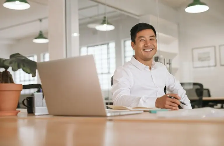 smiling person in modern office