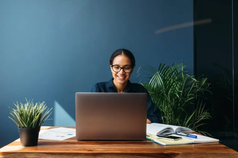 woman working at laptop