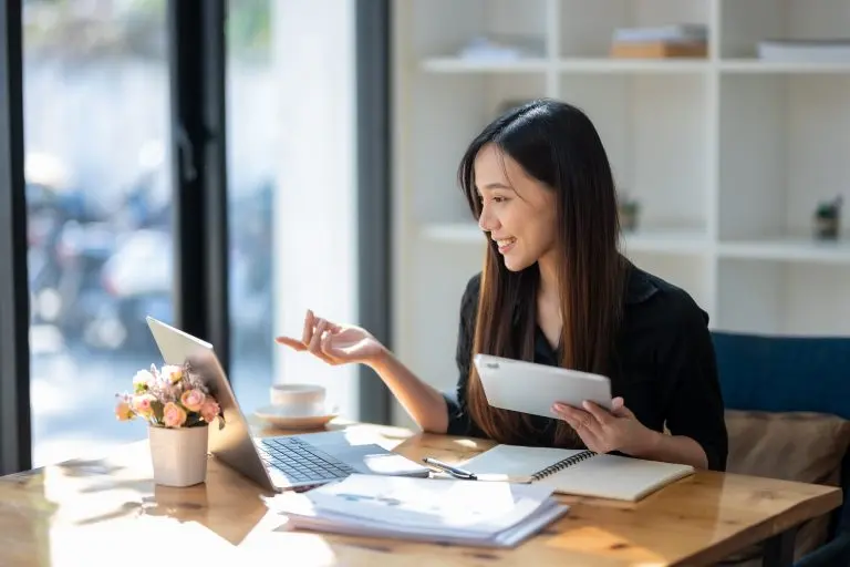 woman video conferencing at laptop