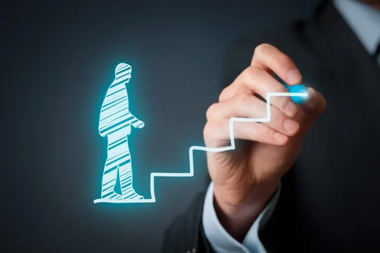 drawn figure ascending stairs