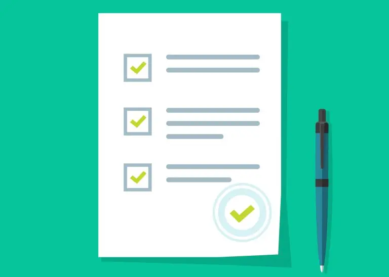 Checklist with tick marks pen