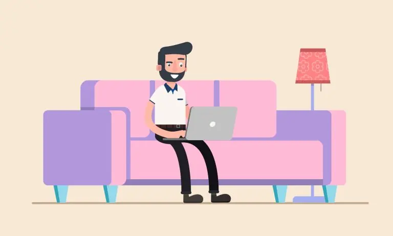 cartoon person using laptop