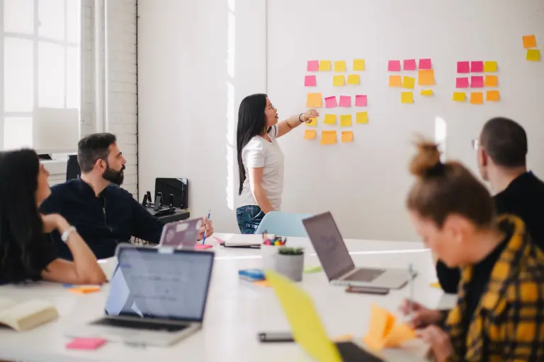 team meeting with sticky notes