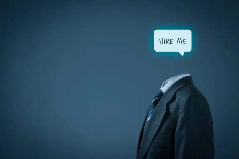 man suit speech bubble hire me