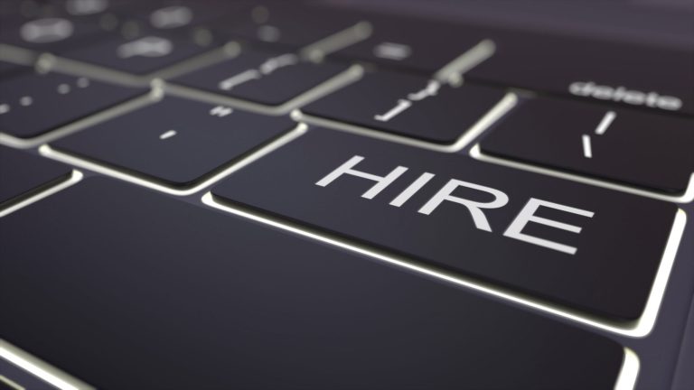 keyboard button with HIRE text