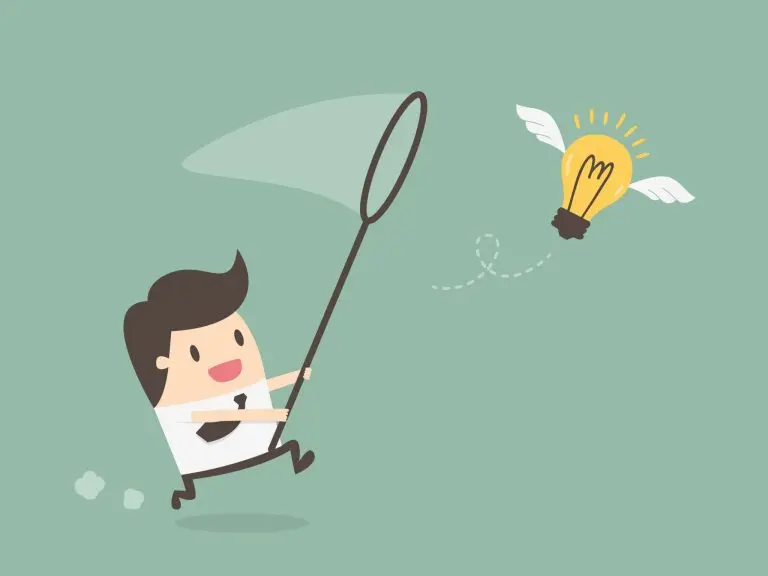 cartoon person chasing flying idea