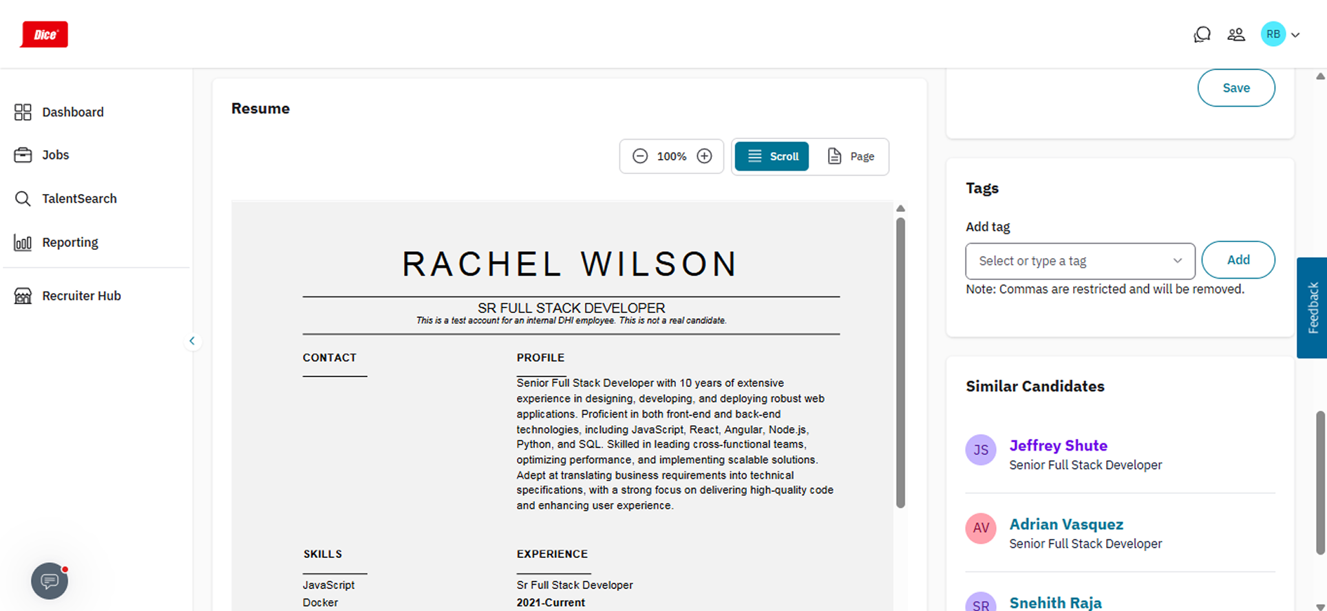 See technical skills, work preferences, certifications, and experience in one organized profile.
